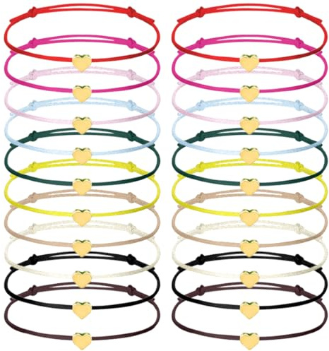 20 Stück Herz Freundschaftsarmband, Herz Seil Armbänder Filigranes Herz Armband Größenverstellbar Herz Armband für Frauen Mädchen (Gold)