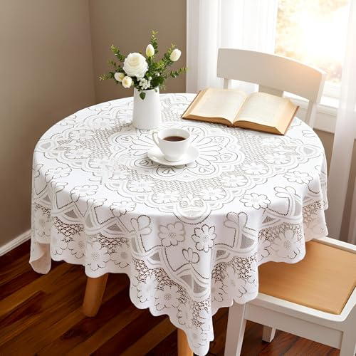 Quadratische Spitzentischdecke 89 x 89 cm,Spitzentischdecken und kleine Tischdecken im Vintage-Stil für runde Couchtische,bestickte Tischdecke aus weißem Spitzenstoff für rechteckige Hochzeitstische