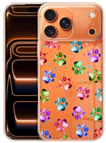 GlamCase Clear Case for iPhone 17 Pro, iPhone 17 Pro Case - Dog Cat Paw Watercolored design printed Cute Crystal Clear Acrylic Protective Designer Clear Back Case/Cover for iPhone 17 Pro