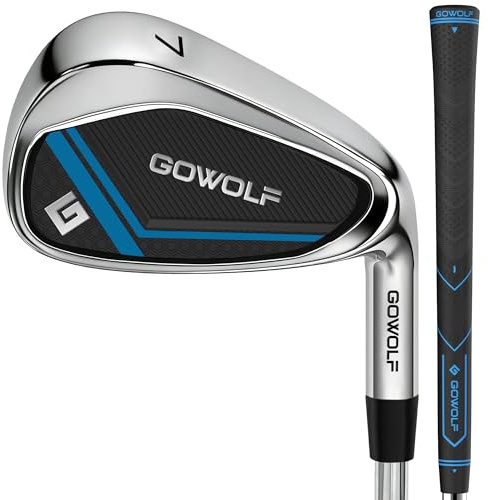 Gowolf 7 Eisen Golfschläger für Herren Rechte Hand - Golf Eisen Premium Edelstahl mit tiefen CNC-Rillen für extreme Fehlertoleranz, Genauigkeit & maximale Distanz, hochwertiger Gummigriff, tolles