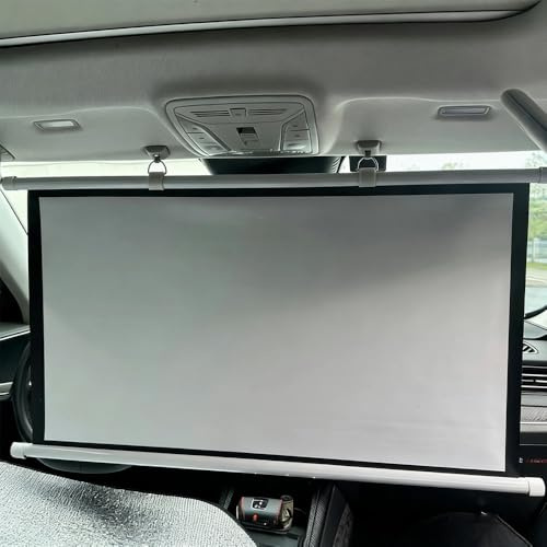HOUKOIKBUG Projector Screen 30 40 Portable Projector Screen For Car, Manual Pull Down Roll Up Mini Movie Screen, 16:9, 4K HD Projection Screen For Fitting Car, Travel, Camping(30in)