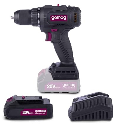 Gomag Akku-Bohrschrauber GO-BS60BL Set S 20V brushless | Drehmoment 60 Nm | 25+1 Drehmomentstufen | Spannbereich 1,5-13 mm | 2-Gang-Getriebe | LED | inkl. 2 Ah Akku & 2,4 A Ladegerät