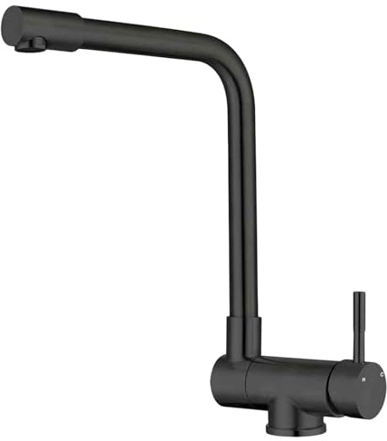 AICA sanitaire Robinet de Cuisine Rabattable Sous Fenêtre, Bec Haut 360° Rotatif & Inclinable, Démarrage à Froid, Acier Inoxydable 304 Noir Mat, Design Économique Pratique