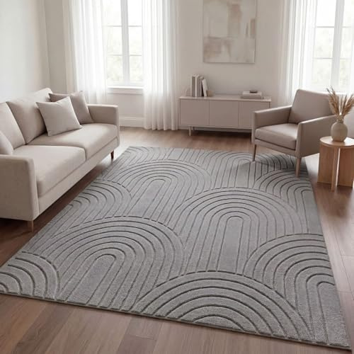 TT Home Wohnzimmer Teppich Schlafzimmer Hochflor Skandinavisches Design Unifarben Geometrisch Boho Style Modern Waschbar, Grau 1, 200x280 cm