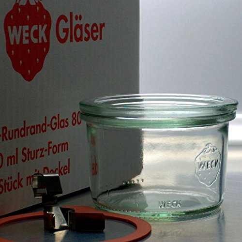 Weck 12 Einkochgläser 200ml Sturzform/Sturzglas RR80 mit Glasdeckel, Ringen und Klammern im Original Karton (Mit Glasdeckel, Ringen und Klammern)