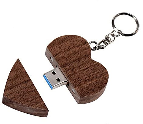 FeliSun Speicherstick USB Stick USB-Flash-Laufwerk Customized Holz Herz USB3.0 Flash Drive Pendrive High Speed Memory Stick Externe Speicher Fotografie Hochzeitsgeschenke (Brown, 64GB)