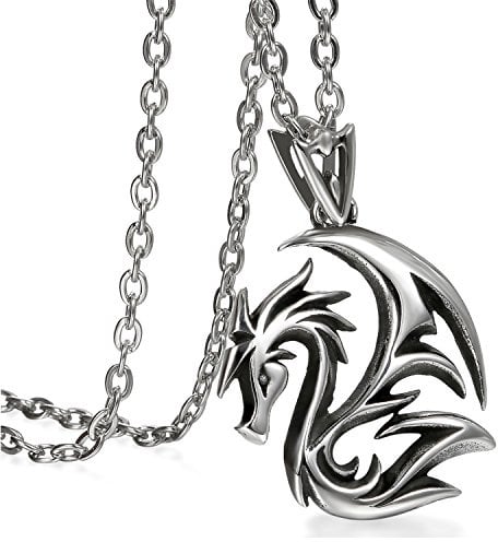 OIDEA Herren Halskette mit Anhänger, Edelstahl Kette mit Fliege Drachen Drachen Klaue Dog Tag Anhänger