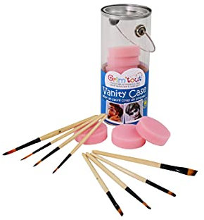 GRIM'TOUT Kit Maquillage Enfant Vanity Case - 8 Éponges, 8 Pinceaux - Accessoires Grimage, Anniversaire, Carnaval et Fête - Peinture Visage Eau - Nettoyage Savon Facile, Déguisement