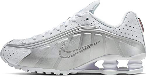 Nike Damen Shox R4 Sneaker, Mehrfarbig (White/White/Metallic Silver/Max Orange 000), 44.5 EU