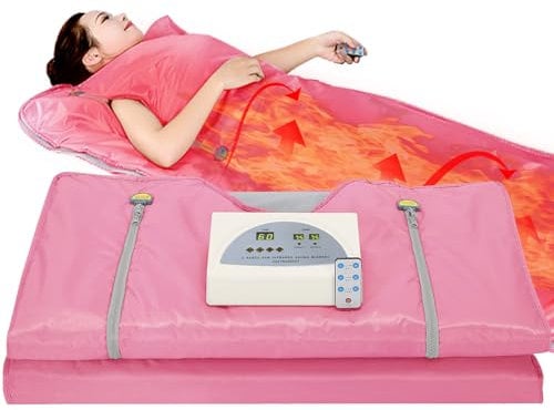 VANELL Sauna Blanket Upgraded Version Far-Infrared Digital Heat Sauna Heating Blanket, 2 Zone Controller with 50pcs Plastic Sheetings, to Reduce Weight Thin Body Home Beauty (Pink)