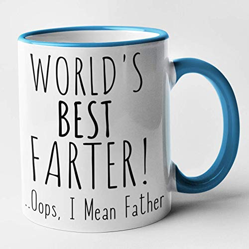 Mug humoristique avec inscription « World's Best Farter Oops I Mean Farther » bleu