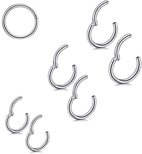 6 unidades de 8/10/12 mm 16 G de acero inoxidable para mujer, hombre, septum, clicker, anillo de nariz, juego de orejas, labios, piercing para labios, cartílago de aro para hombres