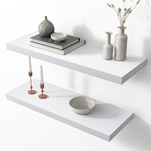 STOREMIC Wandregal, regal weiß wand 60cm, Leicht zu montieren Regalbrett 2er-Set, Moderne dekorative Schweberegal für Schlafzimmer, Küche, Büro, Wohnzimmer, weiß