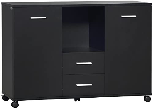 Vinsetto Armadietto Multifunzionale per l'Ufficio con Ruote a 360°, per Stampanti e Fascicoli, in Legno Nero 100x40x71cm