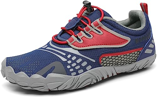 SAGUARO Kinder Barfußschuhe Traillaufschuhe Jungen Mädchen Trainingsschuhe Zehenschuhe Atmungsaktiv rutschfest Walkingschuhe Laufschuhe Schnell Trocknend Badeschuhe, Beerenblau 31 EU