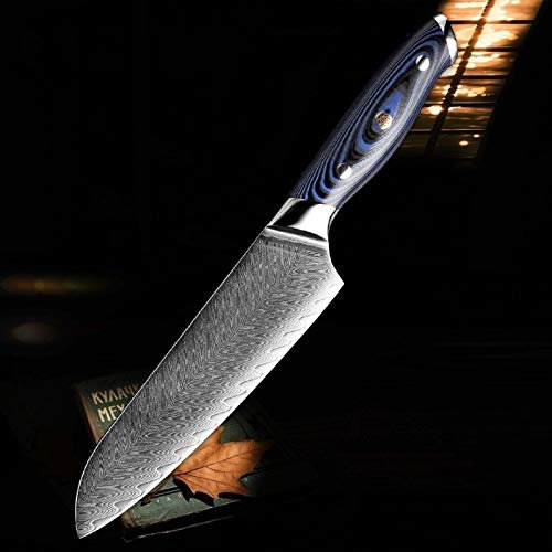 Damasco Cuchillo Chef Profesional Japón Sankotu Cleaver de deshuesar Gyuto cuchillo de cocina que cocina la herramienta exquisita del ciruelo del remache de la manija (Color : Santoku Knife)