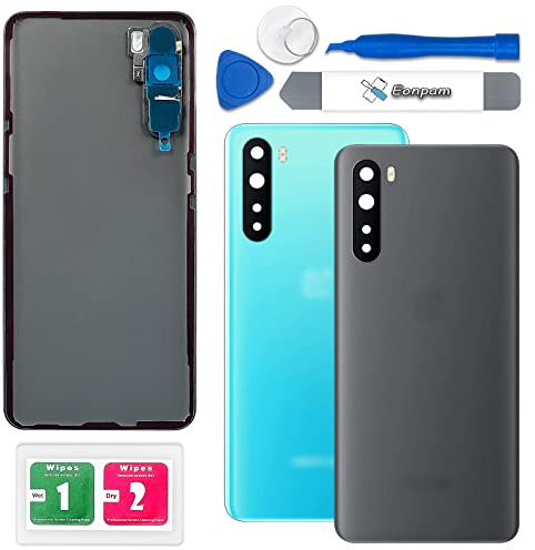 Eonpam Akkudeckel für OnePlus Nord Rückseite Glas Original Backcover Back Glas Ersatz Reparatur Set mit Kameraobjektiv (Grau)