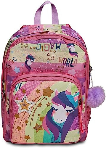Zaino Scuola Seven SJ Gang Unicorno Rosa Rotondo 41x30x20 cm per Bambina + Portachiavi Omaggio