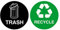 Recycling stickers for bins - Pack of 2 Recycle and Trash recycling signs - 100mm diameter - Self adhesive vinyl stickers