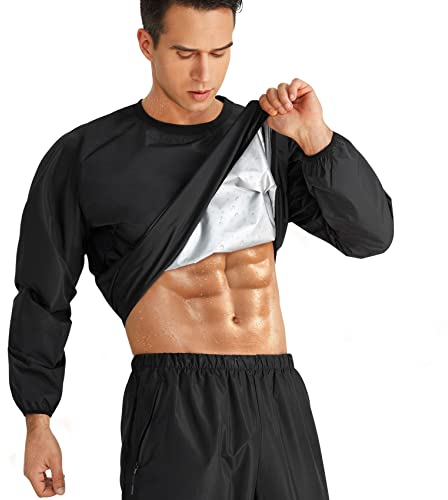 MOLUTAN Saunaanzug für Herren, beheizt, Sauna-Sweatshirt, reißfest, Boxen, Schweißanzüge, Gewichtsverlust, Fitnessstudio, Tops, Saunahose, Nur schwarze Oberteile, XXX-Large