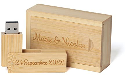 Clé USB gravée personnalisée, Cadeau personnalisé gravé en Bois Massif USB Flash Drive pour Mariage, Remise des diplômes, Anniversaire, fête des pères, fête des mères