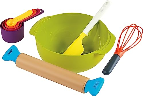 Casdon Joseph Joseph Toys Age 3+. Bake Set. Toy Kitchen Playset for Kids with Easy-Grip Rolling Pin, Whisk, Measuring Cups, and Mixing Bowl for Real Baking. For Children Aged 3+