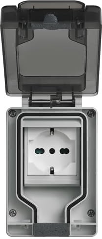 Vimar 14962.U Plana Presa SICURY 2P+T 16 A 250 V~ universale standard italiano P40 in contenitore da parete stagno IP66 a spina inserita, bianco - 2 moduli