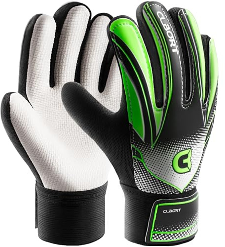 CLBORT Guanti da portiere bambini e ragazzi, Guanti da portiere di calcio, Guanti da calcio, Doppia protezione, vestibilità, super grip