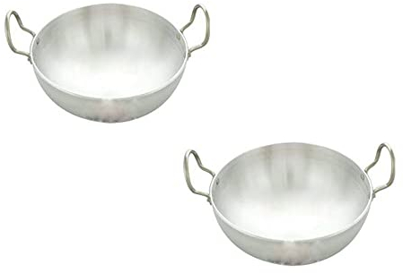 Kadhai Aluminium-Set, sehr klein, 2 verschiedene Größen, indische Bratpfanne oder Kadhai, Farbe: Weiß