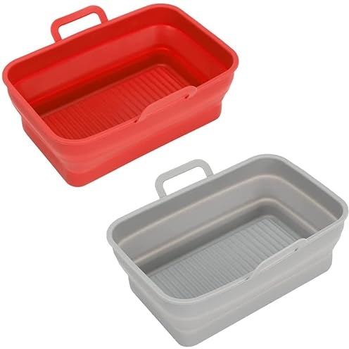 2 Pack Upgrade Silicone Liners for Ninja Foodi AF300UK Dual Zone 7.6 Litre, Reusable Dual Air Fryer Pot Baskets Accessories, Easy to Store & Food Safe Replacement Oven Liner (Grey+Red)