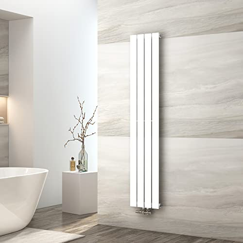 EMKE Radiateur à Eau Chaude 160x30 cm, Radiateur plat seule couche connexion centrale, Montage mural vertical design, Blanc