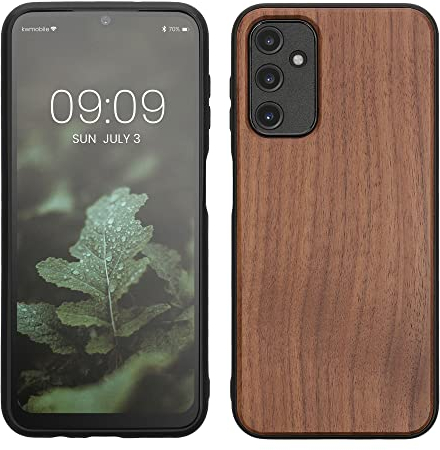 kwmobile Hülle kompatibel mit Samsung Galaxy A14 5G Hülle - Holz Case - stoßfestes Handy Cover - TPU Handyhülle in Dunkelbraun