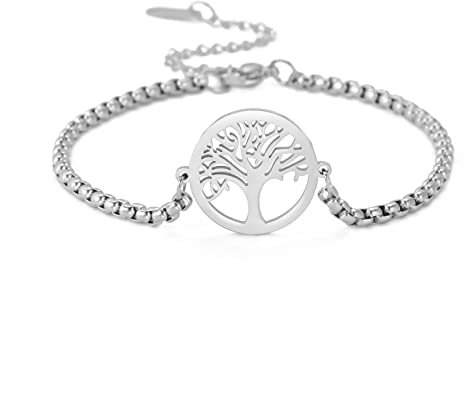 SIPURIS bracciale in acciaio inox Albero della Vita per uomini donne bracciale link fascino uomini donne protezione amuleto gioielli regali per le donne ragazze adolescenti