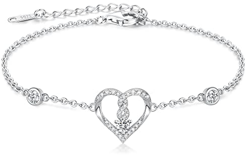 LOUISA SECRET Armband Damen, Armkette Damen Silber 925 Infinity Herz Geburtsstein Armbänder Damen Schmuck Valentinstag Muttertag Geburtstags Weihnachten Geschenk für Frauen Sie Freundin