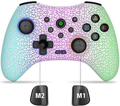 Y Team Wireless Controller für Switch/Lite/OLED,PS3/PS4, Bluetooth-Controller für Windows PC/IOS MFI/Android HID/Steam mit Coolen RGB-Farben/Programmierbar/Motion Control/Vibration/Turbo/Wake