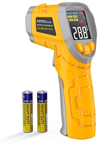 EVENTEK Infrarot-Thermometer, Temperaturmessgerät -50°C~600°C(-58°F~1112°F) mit Einstellbarer Emissionsgrad, Laser thermometer, Nicht Menschliches-für Kochen/Barbecue/Gefrierschrank/Industrie