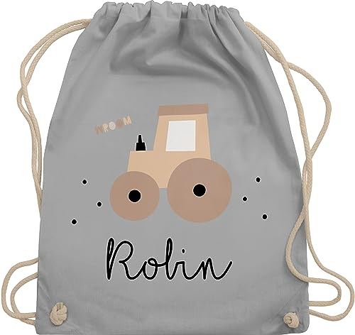 Turnbeutel Rucksack - Süßer Traktor Trecker Schlepper Bulldog - Unisize - Hellgrau - personalisierte geschenke kinder stoffbeutel für kindergarten traktoren stoffrucksack junge beutel kita