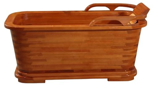 MegLob Holz Freistehende Badewanne, Moderne, Massive Holzbadewanne, Eiche Frei Sitzende Badewannen Für Erwachsene, Rechteck Aus Holzbadewannen Mit Armlehnen Und Popup-Abfluss,160cm/62.99