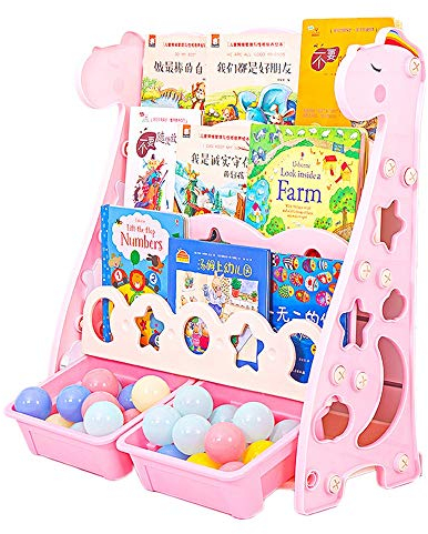 KHiry Kinder-Bodenregal, Kindergarten-Cartoon-Kunststoff-Bilderbuchständer, platzsparendes Design für Kinderzimmer, Spielzimmer (rosa Aufbewahrungsbox)