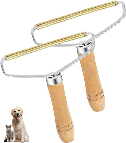 Eastrise Double Carpet Scraper,Lint Remover,Manual Brush Tool Shaver Clothes Fuzz Roller with Wooden Handle for Pet Hair,Fuzz(2 PC)