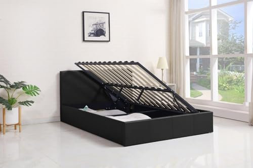KOSY KOALA Ottoman Bed Gas Lift Storage Leather Black 4ft Small Double Pine Wood Bedroom