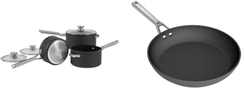 Ninja ZEROSTICK Stackable Cookware 3-Piece Pan Set, Non-Stick, 3 Saucepans & ZEROSTICK Premium Cookware 28cm Frying Pan, Long Lasting, Non-Stick Hard Anodised Aluminium