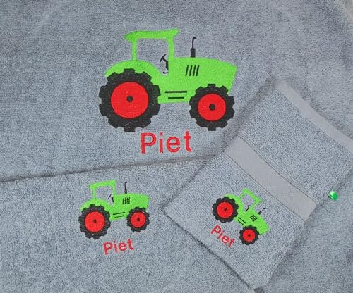 pinkeSterne ☆ Besticktes Handtuch Duschtuch TRAKTOR mit Motiv Personalisiert Name Trecker Badetuch