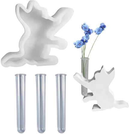 Silikonform Hase, Silikonformen Gießformen, Silikonform Hase mit Reagenzglas Vase, Osterhase Silikonform Hydrokultur Vase, Gießformen Silikon Osterhase für Hydrokultur Vase, Heimdekoration (B)