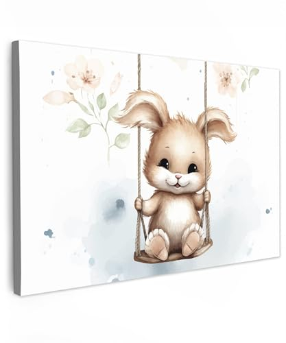 MuchoWow© Wandbilder Groß 120x80 cm XXL Schlafzimmer Home Deko Wohnung Bild Wohnzimmer Fotoleinwand Wand Bilder Leinwand Wall Decor Kaninchen - Babytier - Kinder - Kinderzimmer - Babyzimmer