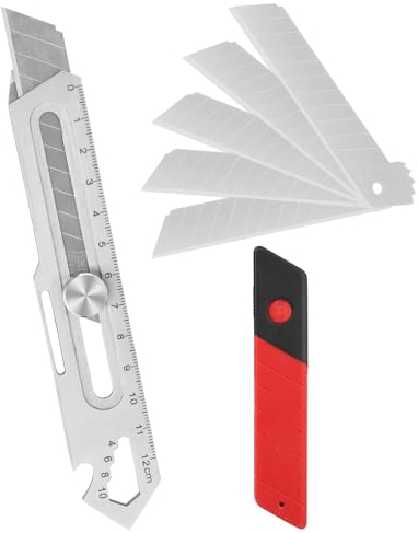 Cutter Professionnel Rétractable en Acier Inox, 2024 Couteau utilitaire polyvalent et robuste avec 5 lames de 18 mm,Cutter de Précision avec Mécanisme de Changement Rapide, Cutter pour Bureau, Maison