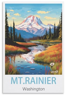 HXHNFERR Mt Rainier Washington Vintage-Reiseposter, 50 x 75 cm, Leinwand-Wandposter und Kunstbilder, Drucke, Gemälde, Schlafzimmer-Dekor