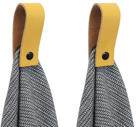Handles and more - 2 x Handtuchhaken magnetisch - Ocher - 2,5 x 7,4 cm - inkl. Befestigungsmaterial - Handtuchhalter aus echtem Leder - Magnetschlaufe für Handtücher & Geschirrtücher - Wandhaken