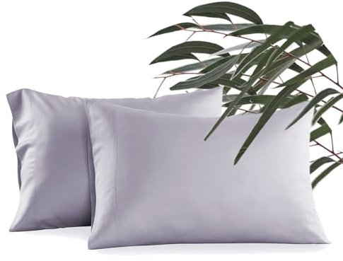 Waterlily 100% Tencel Lyocell Pillow cases Eucalyptus Silk Pillowcase Pack of 2 Pillowcases for Hair and Skin Envelope 50x75 Set Natural Organic Softer than Bamboo Luxury Vegan Bedding (Lilac Grey)
