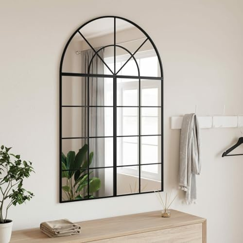 Gecheer Espejo de pared, de pared, diseño retro, arco, hierro, 80 x 120 cm, salón, dormitorio, jardín, exterior, de hierro, espejo grande, espejo decorativo, espejo de exterior